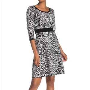 NWT Nina Leonard Black Leopard Print Knit Dress
